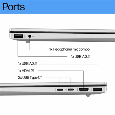 HP Pavilion 16 AF0050TU, Intel Ultra 5 125U, 16GB RAM, 512GB SSD, 16" 2K Display, Backlit Keyboard, WiFi 6, Windows 11 Home Laptop - Natural Silver