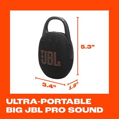 JBL Clip 5 - Ultra-Portable, Waterproof & Dustproof Bluetooth Speaker, Big Pro Sound with Punchy bass, Integrated Carabiner, Up to 12 Hours of Play, Made in Part with Recycled Materials (Black)