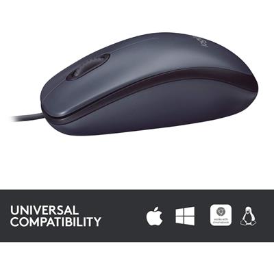 Logitech B100 Corded Mouse, Wired USB Mouse for Computers and Laptops, Right or Left Hand Use - Black