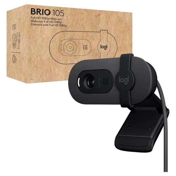 Logitech Brio 105 Full HD Webcam – 1080p 30FPS | Auto Light Correction | Built-in Noise-Reducing Mic | Privacy Shutter | USB Plug & Play
