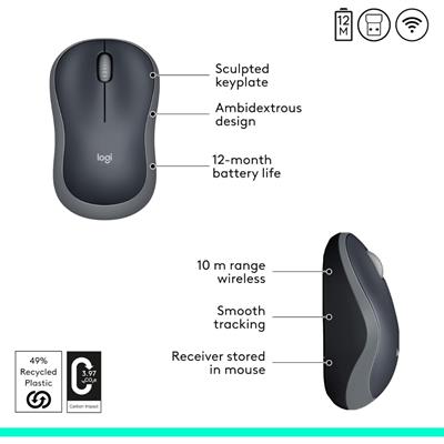 Logitech M185 Wireless Mouse – Compact 2.4 GHz USB Nano Receiver, 1000 DPI, Left/Right-Hand Friendly