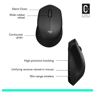 Logitech M331 Silent Plus Wireless Mouse, 18 months battery, 1000 DPI, 2D Mechanical Scroll, Black, Red, Blue