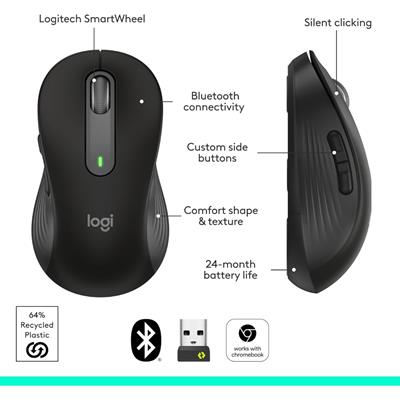 Logitech Signature M650 Wireless Mouse - For Small to Medium Sized Hands, 2-Year Battery, Silent Clicks, Customizable Side Buttons, Bluetooth, for PC/Mac/Multi-Device/Chromebook - Black, White