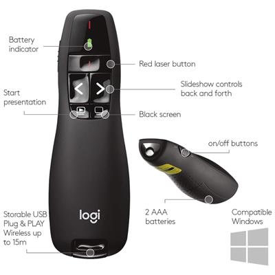 Logitech Wireless Presenter R400, Wireless Presentation Remote Clicker with Laser Pointer
