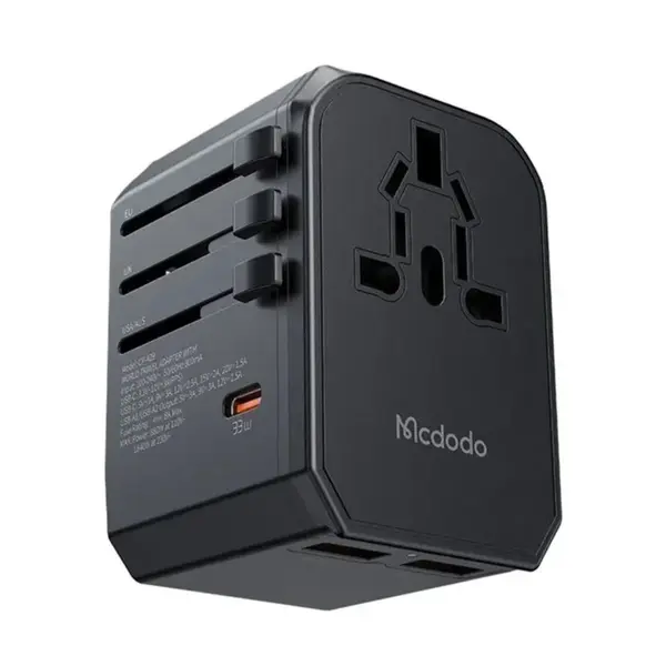 MCDODO CP-4290 Universal Travel Charger – 33W PD Fast Charging, USB-C, Dual USB-A, Worldwide Travel Adapter