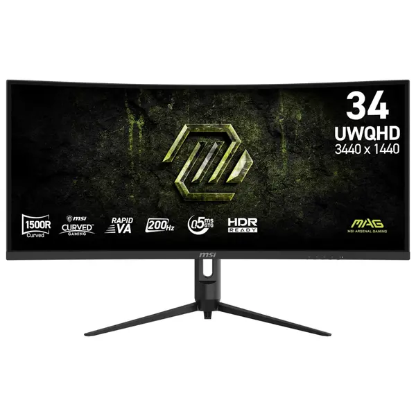 MSI MAG 342CQRF E20 Gaming Monitor – 34" UWQHD 1500R Curved Rapid VA, 200Hz, 0.5ms, FreeSync Premium, HDR Ready
