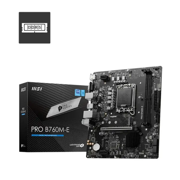 MSI PRO B760M-E D5 Motherboard – Intel® 12th/13th/14th Gen Support | DDR5 Memory | PCIe 4.0 | M.2 Slot | Micro-ATX | Reliable Performance