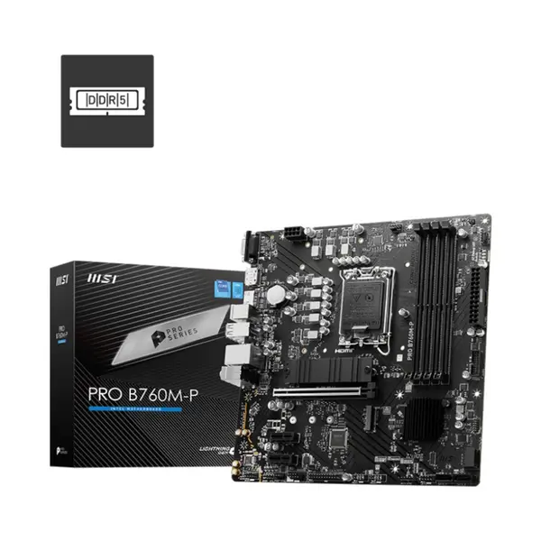 MSI PRO B760M-P D5 Motherboard – Intel® 12th/13th/14th Gen | DDR5 Memory | PCIe 4.0 | M.2 Slot | Extended Heatsink | Micro-ATX