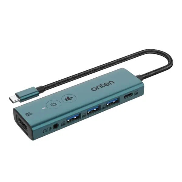 ONTEN UC123+ 5-in-1 USB-C Hub – 4K HDMI, USB 3.0, Dual USB 2.0, Audio Jack, Screen-Off & Mute Control