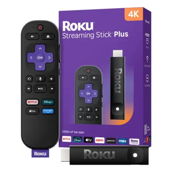 Roku Streaming Stick 4K plus – 4K UHD, Dolby Vision, HDR10+, Long-Range Wi-Fi & Roku Voice Remote Pro