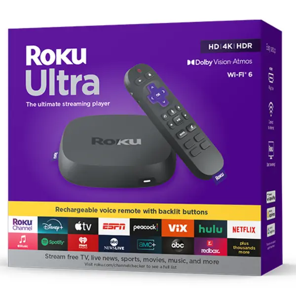 Roku Ultra 4K Streaming Player – Dolby Vision, HDR10+, Dolby Atmos, Wi-Fi 6, Ethernet & Voice Remote Pro 