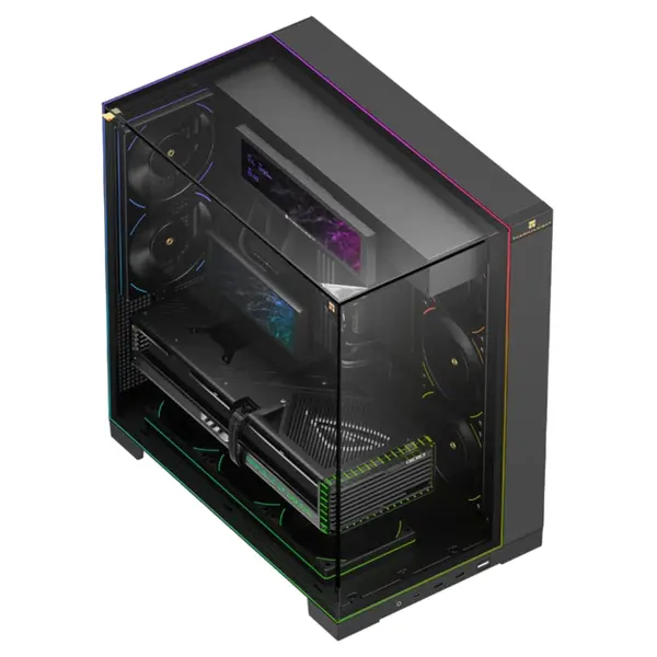Thermalright TR-A70 Vision Gaming PC Case – 9.16" LCD Display, Panoramic Tempered Glass, ARGB LED Lines, ATX Support – Black / White