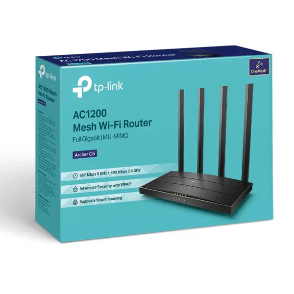 TP-Link Archer C6 AC1200 Wireless MU-MIMO Gigabit Router with Dual-Band 1200Mbps, Beamforming, Access Point Mode & OneMesh Support