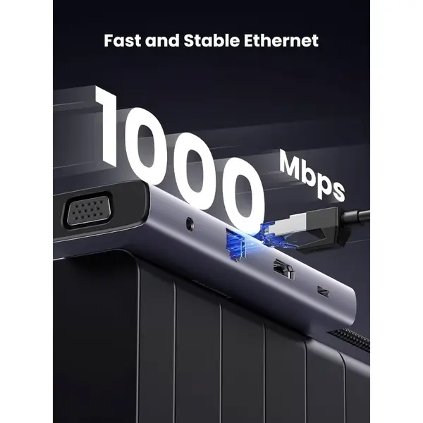UGREEN 15601 10-in-1 USB-C Multiport Hub – 4K HDMI, VGA, Gigabit Ethernet, 100W PD, SD/TF Card Reader