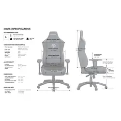 AndaSeat Novis Gaming Chair - Ergonomic Design, Adjustable Lumbar, Material: PVC Leather, Fabric - Sizes: Large, XL