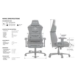 AndaSeat Novis Gaming Chair - Ergonomic Design, Adjustable Lumbar, Material: PVC Leather, Fabric - Sizes: Large, XL