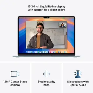 Apple MacBook Air 15.3″ MC7A4 (M4, 10-Core Chip) | 16GB Unified Memory | 256GB SSD | 10-Core GPU | Liquid Retina Display | Sky Blue | macOS | 1-Year Warranty