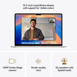 Apple MacBook Air 15.3″ MW1J3 (M4, 10-Core Chip) | 16GB Unified Memory | 256GB SSD | 10-Core GPU | Liquid Retina Display | Starlight | macOS | 1-Year Warranty
