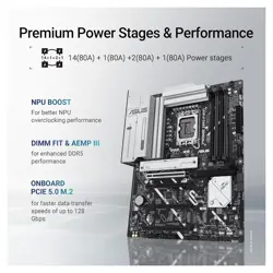 ASUS PRIME Z890-P WIFI Z890 LGA 1851 ATX motherboard, Intel® Core™ Ultra Series 2 Ready, Advanced AI PC-ready, 14+1+1+2 power stage, DDR5, PCIe® 5.0, Thunderbolt™ 4 USB Type-C®, 4x M.2, Wi-Fi 7, 2.5Gb