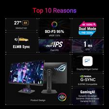 ASUS ROG Strix XG27UCG 27 inch 4K HDR USB-C Gaming Monitor – UHD (3840x2160) Dual Mode (4K 160Hz or FHD 320Hz), 1ms, Fast IPS, Extreme Low Motion Blur Sync, G-SYNC Compatible, AI Gaming