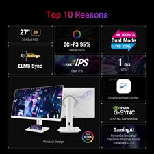 ASUS ROG Strix XG27UCG-W 27 inch 4K HDR USB-C Gaming Monitor – White, UHD (3840x2160) Dual Mode (4K 160Hz or FHD 320Hz), 1ms, Fast IPS, ELMB Sync, G-SYNC Compatible, AI Gaming, White