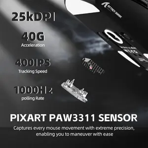 ATTACK SHARK G3 PRO Tri-Mode Wireless Gaming Mouse with RGB Charging Dock – PAW3311, 25,000 DPI (Red & Black)