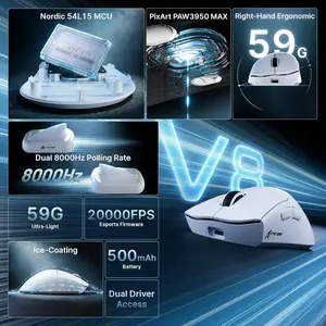 ATTACK SHARK V8 Ultra-Light Ergonomic Wireless Gaming Mouse – PAW3950 MAX, 42,000 DPI, Tri-Mode, 8K Polling (Black & White)