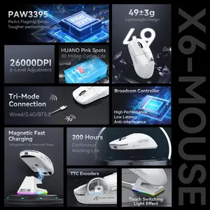 ATTACK SHARK X6 Superlight Wireless Gaming Mouse – PAW3395, 26,000 DPI, Tri-Mode, Magnetic Charging Dock (Black & White)