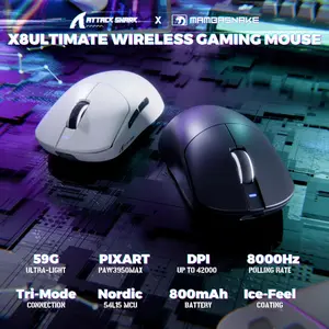 ATTACK SHARK X8 Ultimate Flagship Wireless Gaming Mouse – PAW3950 MAX, 42,000 DPI, Tri-Mode, 8K Polling, 55g (Black & White)