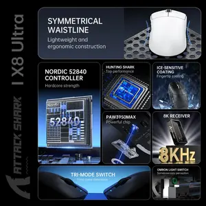 ATTACK SHARK X8 Ultra Wireless Gaming Mouse – PAW3950 MAX, 42,000 DPI, Tri-Mode, 8K Polling, 55g (Black)