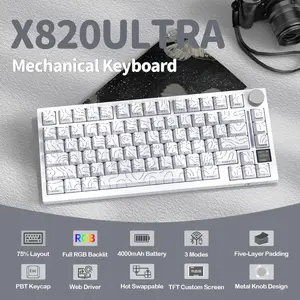 ATTACK SHARK X820 Ultra Wireless Mechanical Gaming Keyboard – Tri-Mode, 75% Layout, TFT Smart Display, Hot-Swappable, RGB (Moon Light, Star Black & White Contour Line)