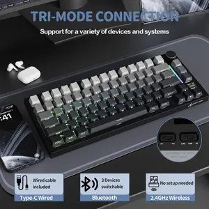 ATTACK SHARK X820 Ultra Wireless Mechanical Gaming Keyboard – Tri-Mode, 75% Layout, TFT Smart Display, Hot-Swappable, RGB (Moon Light, Star Black & White Contour Line)