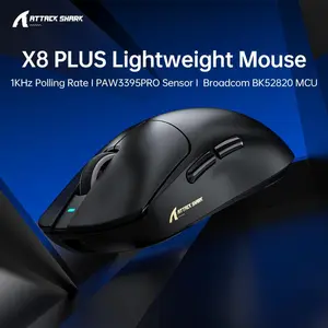 ATTACK SHARK X8PLUS Tri-Mode Wireless Gaming Mouse – PAW3395 PRO, 40,000 DPI, Superlight 55g (Black, Red & White)