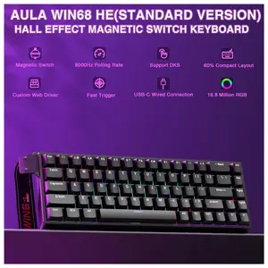 AULA WIN68 HE 60% Mechanical Gaming Keyboard – Hall Effect Magnetic Switches, RGB, Compact Wired Design