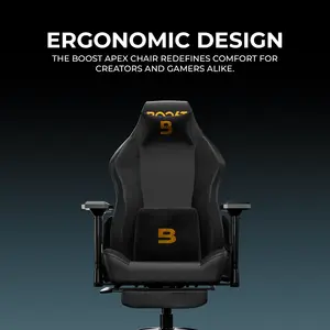 Boost Apex Ergonomic Chair – Premium PU Leather, 4D Adjustable Armrests, Built-in Footrest, 90°–180° Recline