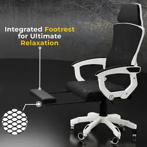 Boost Comfort Ergonomic Chair – Adjustable Lumbar Support, Retractable Footrest, Breathable Mesh Back, Reclining Backrest