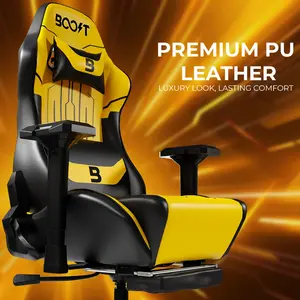 Boost Nova Ergonomic Chair – Premium PU Leather, 4D Adjustable Armrests, Built-in Footrest, 90°–180° Recline