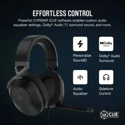 CORSAIR HS65 SURROUND Multiplatform Wired Gaming Headset – Dolby Atmos – SonarWorks SoundID – iCUE Compatible – PC, Mac, PS5, PS4, Xbox, Nintendo Switch, Mobile – Carbon