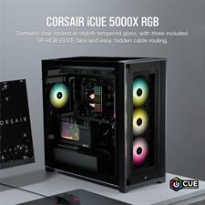 Corsair iCUE 5000X RGB Tempered Glass Mid-Tower ATX Gaming PC Smart Case — Black
