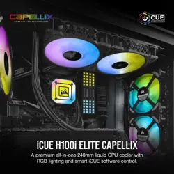 Corsair iCUE H100i ELITE CAPELLIX Liquid CPU Cooler (Black) | 240mm AIO, ML120 RGB Fans, Commander CORE Included