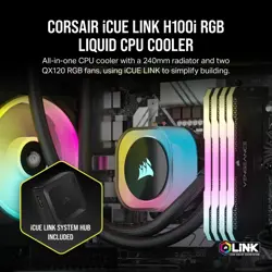 Corsair iCUE LINK H100i RGB Liquid CPU Cooler (Black) | 240mm AIO, QX120 RGB Fans, iCUE LINK Hub Included
