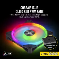 Corsair iCUE QL120 RGB 120mm PWM Triple Fan Kit (Black) | Quad-Loop RGB, Lighting Node CORE, Hydraulic Bearing
