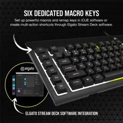 Corsair K55 RGB PRO Membrane Wired Gaming Keyboard – IP42 Dust and Spill-Resistant – 6 Macro Keys with Elgato Integration – iCUE Compatible – QWERTY NA – PC, Mac, Xbox – Black