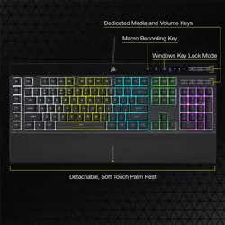 Corsair K55 RGB PRO Membrane Wired Gaming Keyboard – IP42 Dust and Spill-Resistant – 6 Macro Keys with Elgato Integration – iCUE Compatible – QWERTY NA – PC, Mac, Xbox – Black