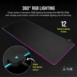 CORSAIR MM700 RGB Extended Cloth Gaming Mouse Pad - 36.6" x 15.8" - 360° RGB Lighting - Two USB Port Hub - Thick Rubber - Black