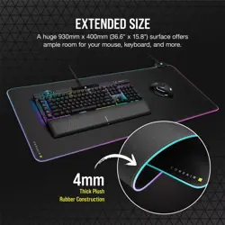 CORSAIR MM700 RGB Extended Cloth Gaming Mouse Pad - 36.6" x 15.8" - 360° RGB Lighting - Two USB Port Hub - Thick Rubber - Black