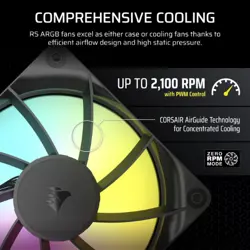 Corsair RS120 ARGB 120mm PWM Case Fan - White, Black | Magnetic Dome Bearing, Daisy-Chain