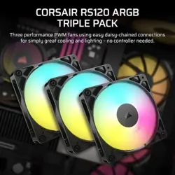 Corsair RS120 ARGB 120mm PWM Case Fans - Triple Pack (Black) | Magnetic Dome Bearing, Daisy-Chain