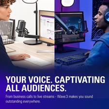 Corsair Elgato Wave 3 - Premium Studio Quality USB Condenser Microphone for Streaming, Podcast, Gaming and Home Office, Free Mixer Software, Sound Effect Plugins, Anti-Distortion, Plug ’n Play, for Mac, PC