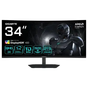 GIGABYTE G34WQC2 34" Ultrawide Curved Gaming Monitor – WQHD 3440×1440, 200Hz, 1ms GTG, 1500R VA, DisplayHDR 400, Adaptive-Sync